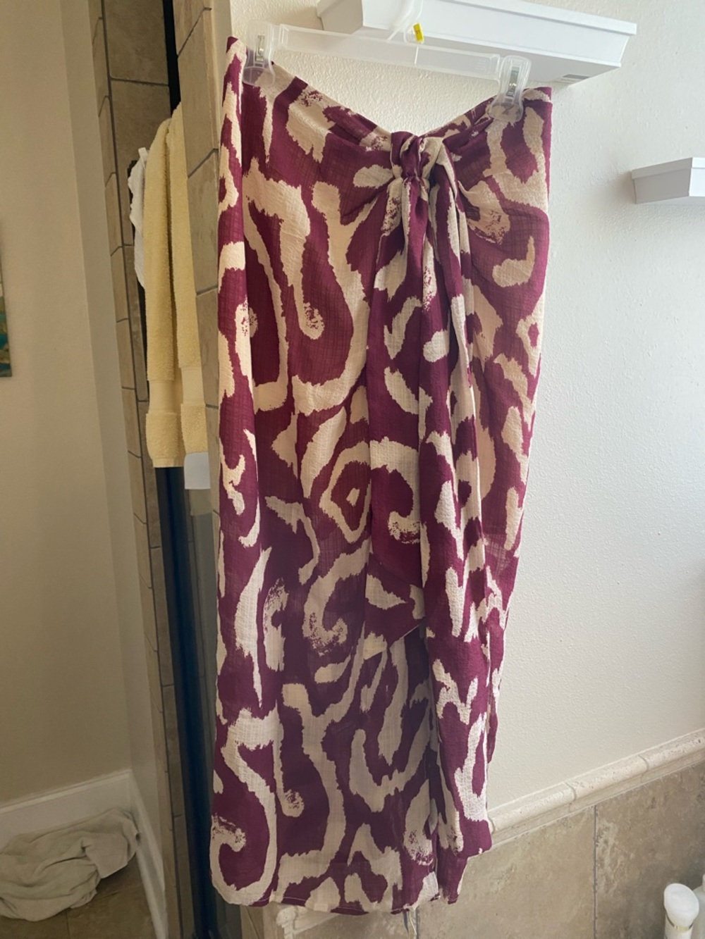 Cider Burgundy Abstract Knotted Maxi Skirt With Slit